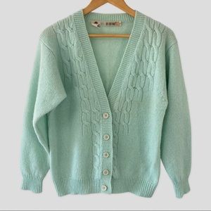 de Rotchild Vintage Pistachio Color Knit Pure Wool Cardigan Sweater S !!As Is!!